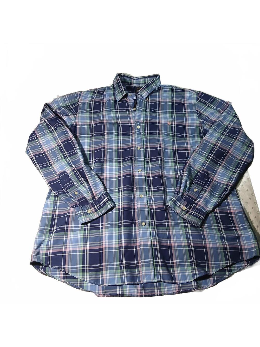 Polo Ralph Lauren Plaid Button Up Shirt Blue Green Pink Classic Fit Preppy XXL